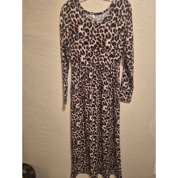 Leopard Print Long Sleeve Midi Dress S - Picture 4 of 4